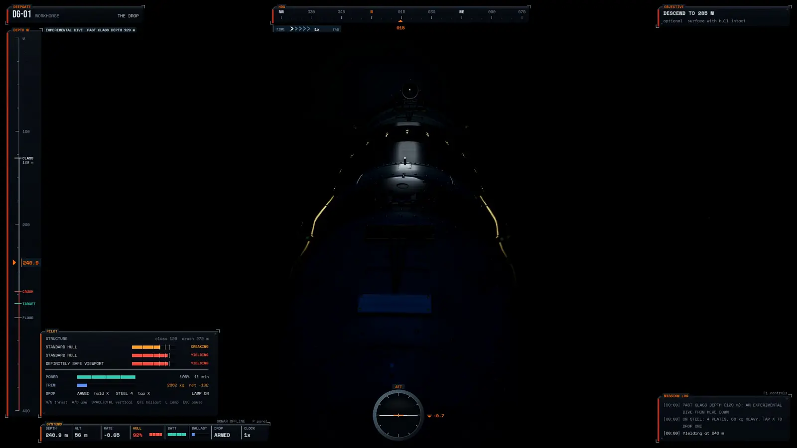 A pressure hull at 263 metres, then the flash, the pieces and the rising air as it implodes