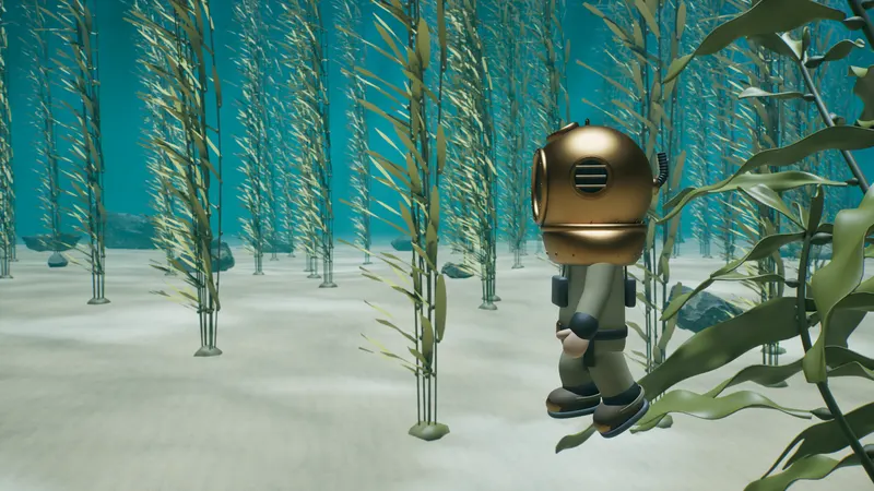A hard-hat diver in giant kelp