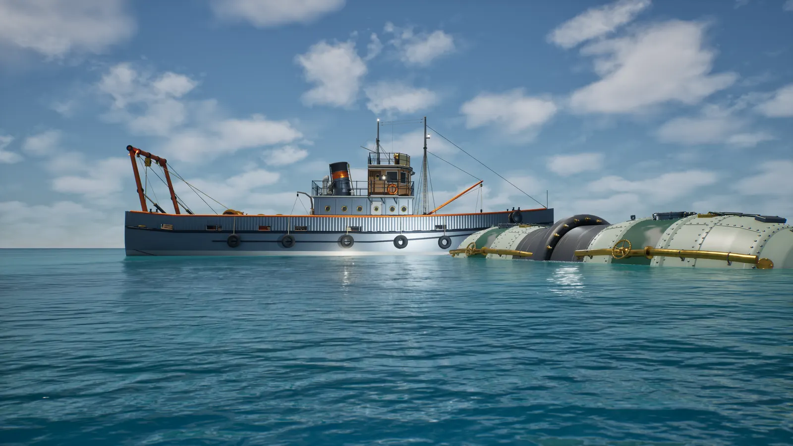 The company tender at sea with submersibles alongside